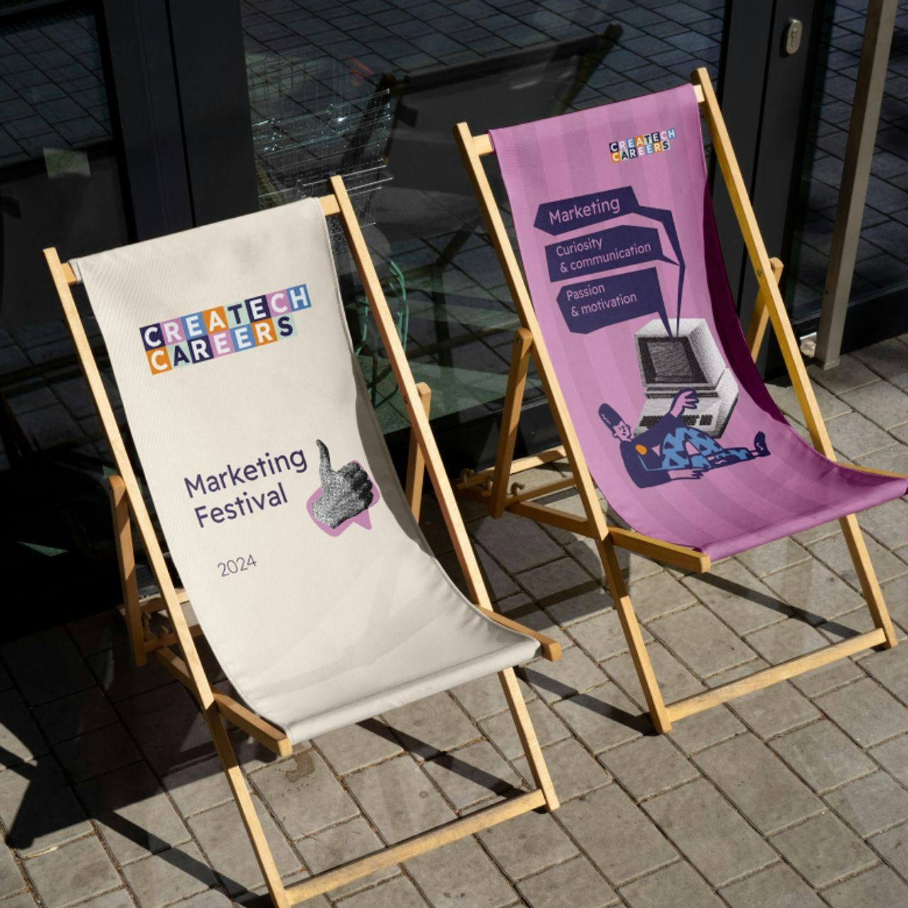 Pair of deck chairs for Framescape's 2024 Marketing Festival
