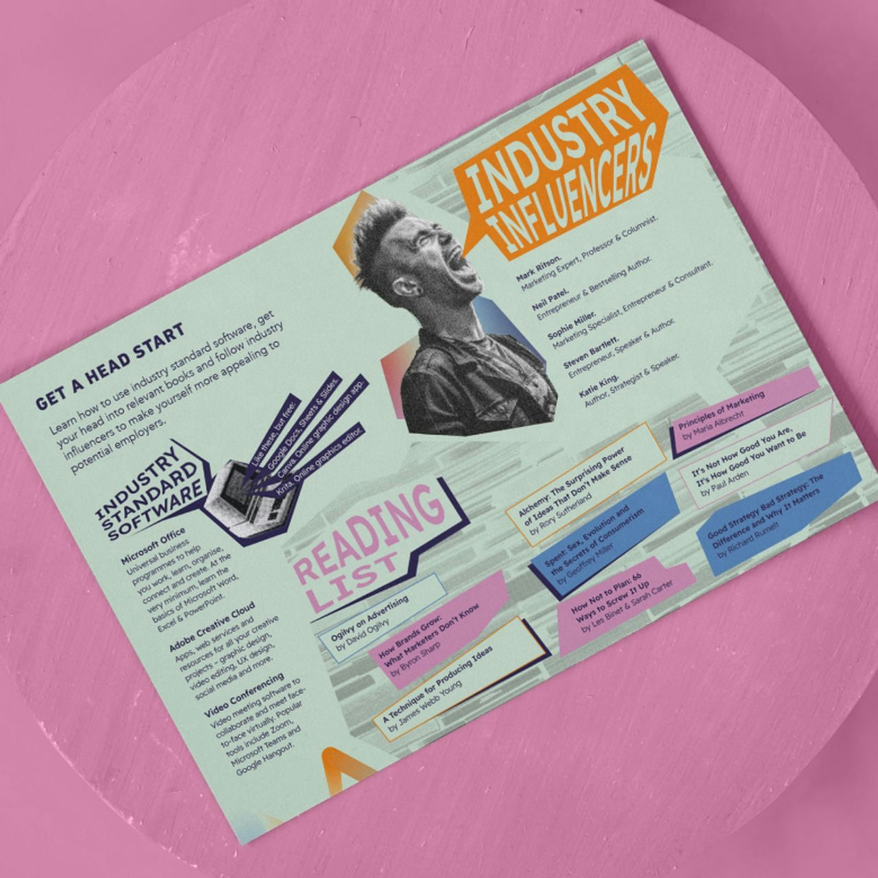 Industry Influencers A4 Leaflet on pink background