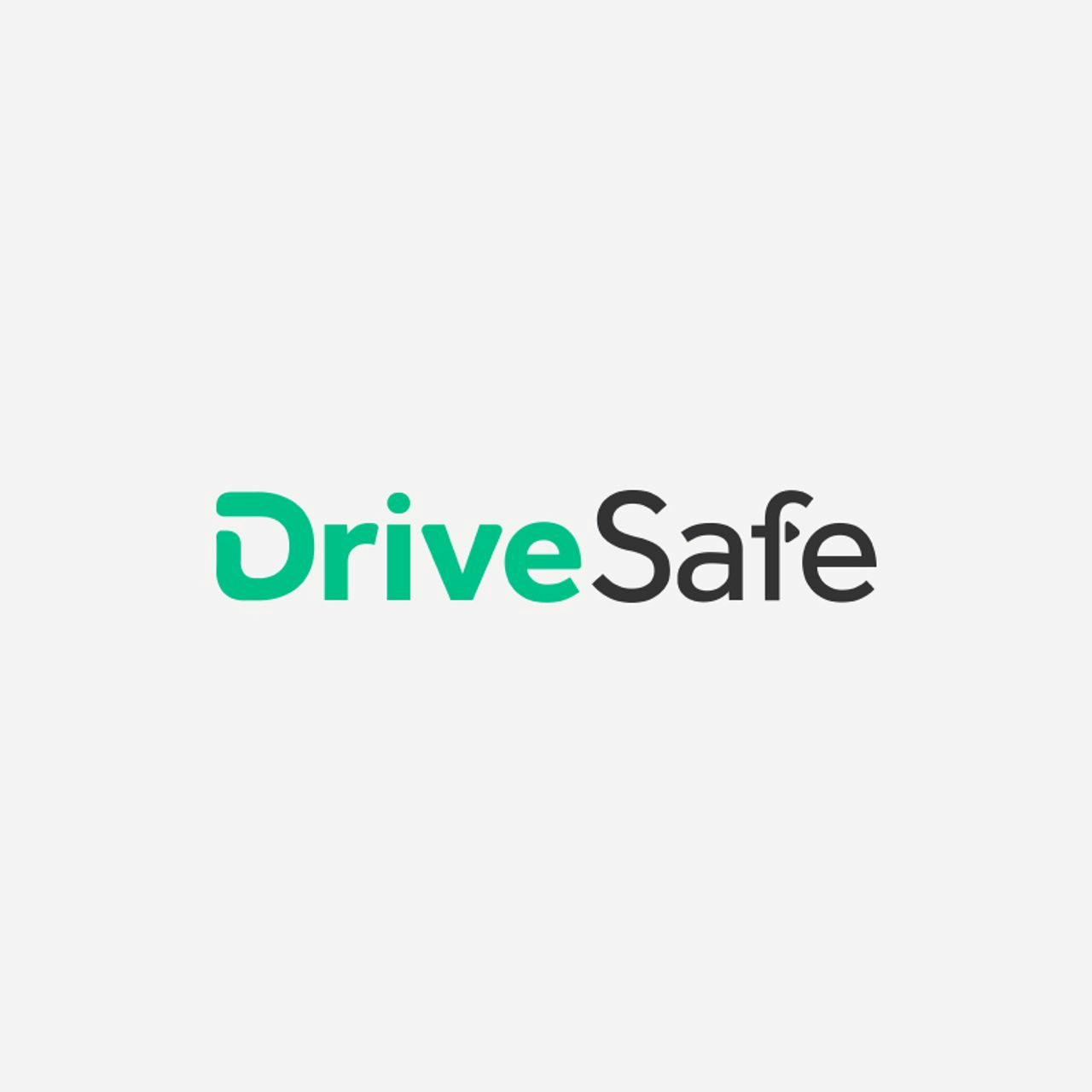 Logo with the words 'DriveSafe' in black and teal, emphasising safety in a modern, bold font.