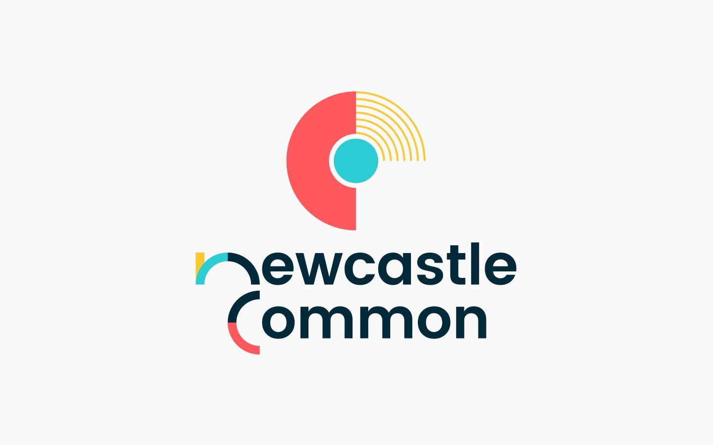 Logo of Newcastle Common, featuring a stylised letter 'N' in red and teal with a yellow sunrise pattern over a light blue circle, accompanied by the words 'Newcastle Common' in a modern sans-serif font, with 'Newcastle' in black and 'Common' in teal.