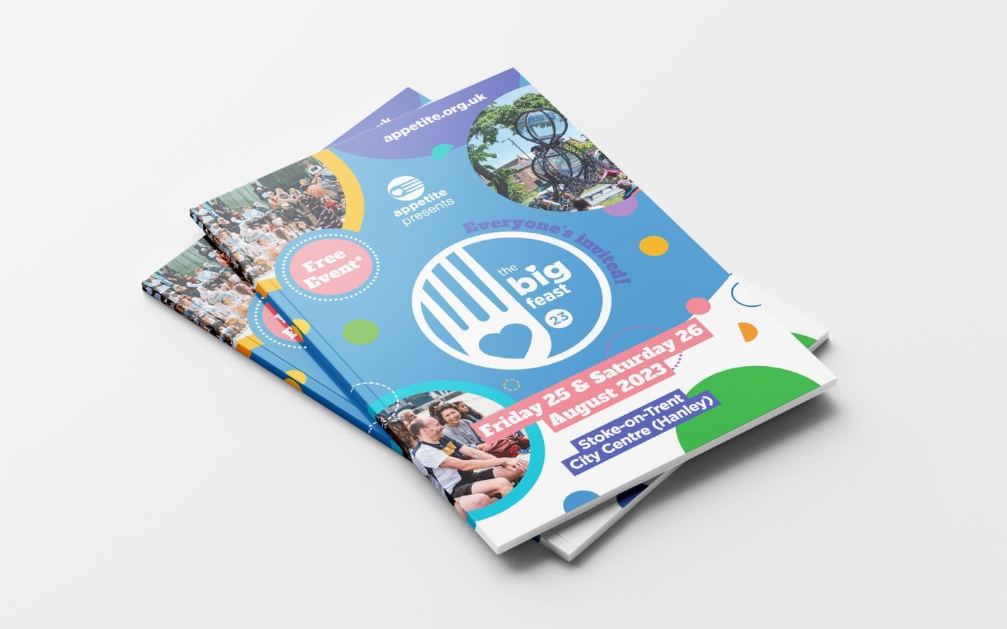 Mockup of The Big Feast 2023 Appetite brochure on a white background.